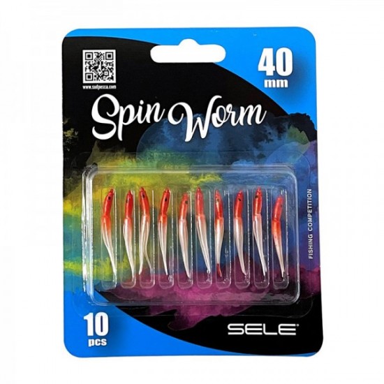 Artificiali siliconici Sele Spin Worm 40 mm col. Red Head (10 pz)