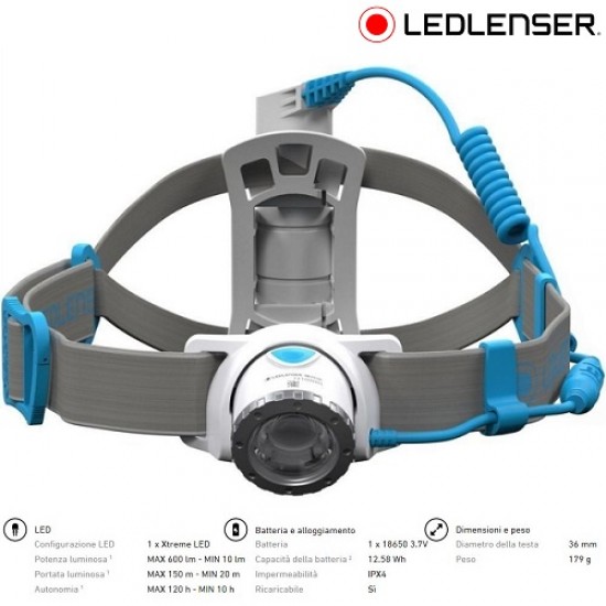 Led Lenser lampada frontale NEO10R 600 lmn (ricaricabile) col blue